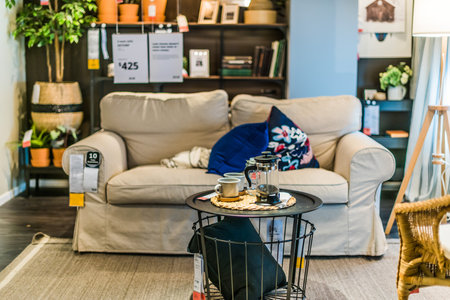 SINGAPORE - MAR 4, 2020: Interior of IKEA store, a brand of multinational group that designs and sells ready-to-assemble furniture and homeware productsのeditorial素材