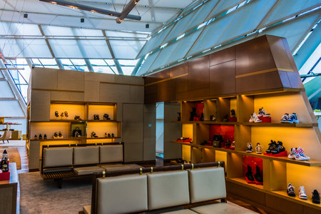 SINGAPORE - MAR 3, 2020: Interior of Louis Vuitton fashion house at Marina Bay Sands shopping mall in Singaporeのeditorial素材