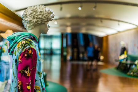 SINGAPORE - MAR 3, 2020: Interior of Louis Vuitton fashion house at Marina Bay Sands shopping mall in Singaporeのeditorial素材