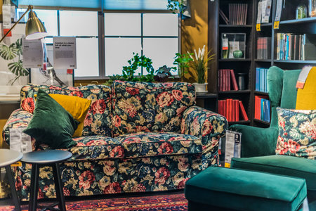 SINGAPORE - MAR 4, 2020: Interior of IKEA store, a brand of multinational group that designs and sells ready-to-assemble furniture and homeware productsのeditorial素材
