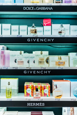 SINGAPORE - MAR 5, 2020: Cosmetics and skincare products on a store shelf in Sephora shop, a French multinational chain of personal care and beauty storesのeditorial素材