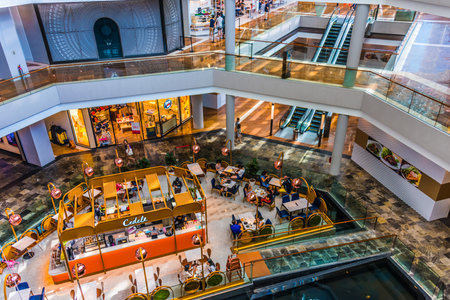 SINGAPORE - MAR 2, 2020: Interior of The Shoppes at Marina Bay Sands in Singaporeのeditorial素材