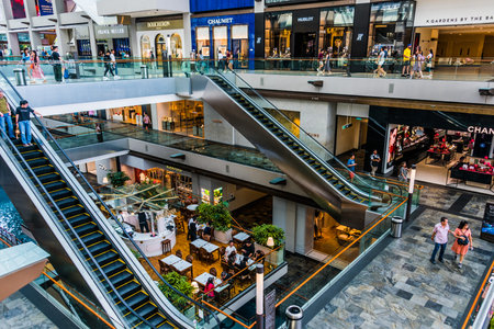 SINGAPORE - MAR 2, 2020: Interior of The Shoppes at Marina Bay Sands in Singaporeのeditorial素材