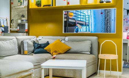 SINGAPORE - MAR 4, 2020: Interior of IKEA store, a brand of multinational group that designs and sells ready-to-assemble furniture and homeware productsのeditorial素材