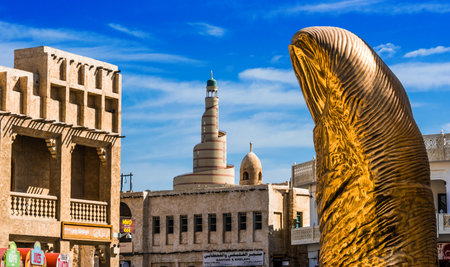 DOHA, QATAR - FEB 27, 2020: Traditional architecture of Souq Waqif, popular touristic destination in Doha, Qatarのeditorial素材