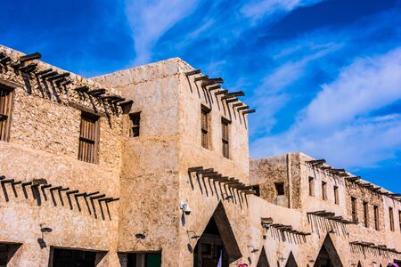 Traditional architecture of Souq Waqif, popular touristic destination in Doha, Qatar