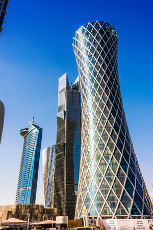 DOHA, QATAR - FEB 25, 2020: Modern business architecture of downtown Doha, Qatarのeditorial素材