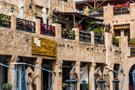 DOHA, QATAR - FEB 26, 2020: Traditional architecture of Souq Waqif, popular touristic destination in Doha, Qatarのeditorial素材