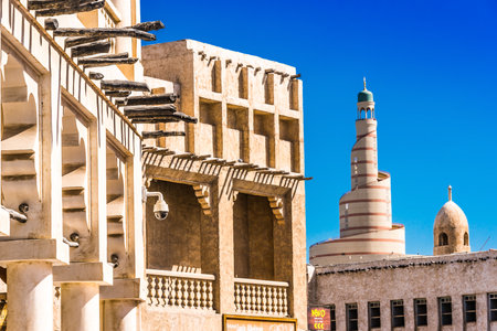 DOHA, QATAR - FEB 27, 2020: Traditional architecture of Souq Waqif, popular touristic destination in Doha, Qatarのeditorial素材