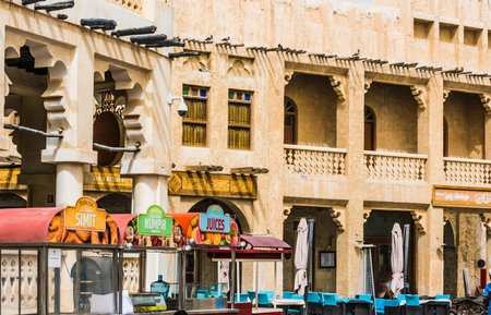 DOHA, QATAR - FEB 26, 2020: Traditional architecture of Souq Waqif, popular touristic destination in Doha, Qatarのeditorial素材