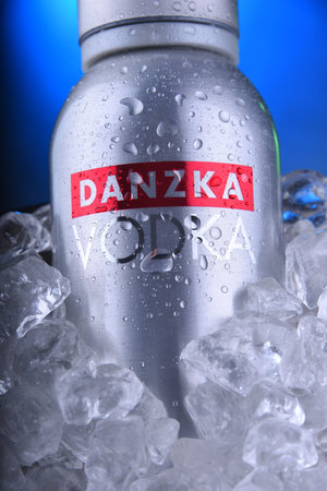 POZNAN, POL - NOV 21, 2019: Bottle of Danzka, a brand of Danish vodka owned by Belvedere SA (France)のeditorial素材