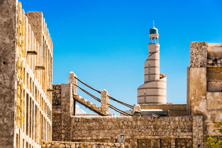 DOHA, QATAR - FEB 27, 2020: Traditional architecture of Souq Waqif, popular touristic destination in Doha, Qatarのeditorial素材
