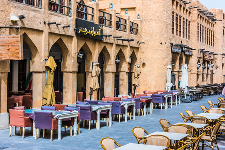 DOHA, QATAR - FEB 26, 2020: Traditional architecture of Souq Waqif, popular touristic destination in Doha, Qatarのeditorial素材