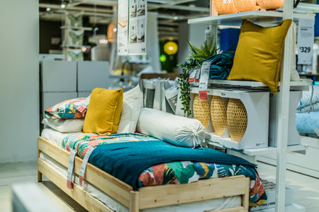 SINGAPORE - MAR 4, 2020: Interior of IKEA store, a brand of multinational group that designs and...