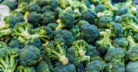 Fresh broccoli put up for sale in supermarket.の写真素材