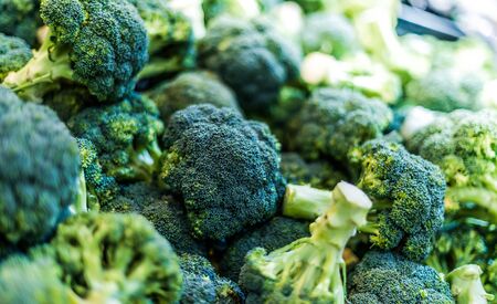 Fresh broccoli put up for sale in supermarket.の写真素材