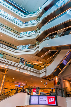 SINGAPORE - MAR 2, 2020: Interior of Plaza Singapura, one of the oldest shopping malls located along Orchard Road in Singaporeのeditorial素材