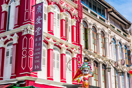 SINGAPORE - MAR 3, 2020: Old architecture of Chinatown district in Singaporeのeditorial素材