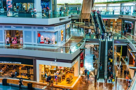 SINGAPORE - MAR 2, 2020: Interior of The Shoppes at Marina Bay Sands in Singaporeのeditorial素材
