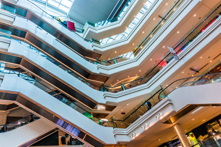 SINGAPORE - MAR 2, 2020: Interior of Plaza Singapura, one of the oldest shopping malls located along Orchard Road in Singaporeのeditorial素材