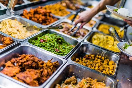 Traditional Asian food ingredients and dishes sold in a singapore restaurantの写真素材