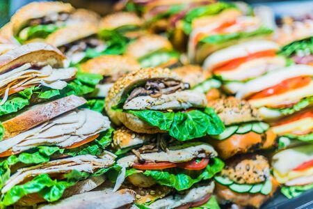 Freshly prepared sandwiches sold in fast food restaurant.の写真素材