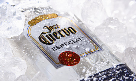 POZNAN, POL - MAY 28, 2020: Bottle of Jose Cuervo, a brand of the best-selling tequila in the world, with a 35.1% market share of the tequila sector worldwideのeditorial素材