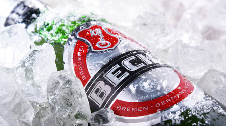 POZNAN, POL - JUN 10, 2020: Bottle of Beck's, the world's best selling German beer produced by Beck's Brewery in Bremen, Germany and sold in nearly 90 countries.のeditorial素材