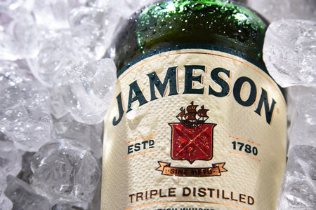 POZNAN, POL - JUN 18, 2020: Bottle of Jameson, the best selling Irish whiskey in the world with annual sales of 7.3 million cases in 2018のeditorial素材