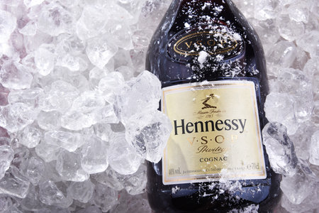 POZNAN, POL - JUN 24, 2020: Bottle of Hennessy, a brand of famous cognac from Cognac, Franceのeditorial素材