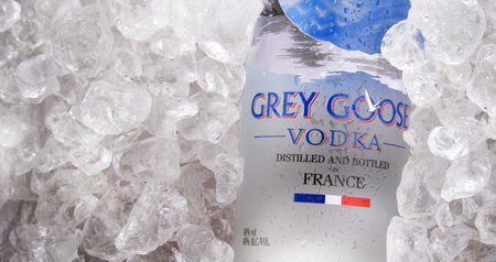 POZNAN, POL - JUL 1, 2020: Bottle of Gray Goose, a brand of French vodka created in the 1990s by Sidney Frank, now owned by Bacardiのeditorial素材