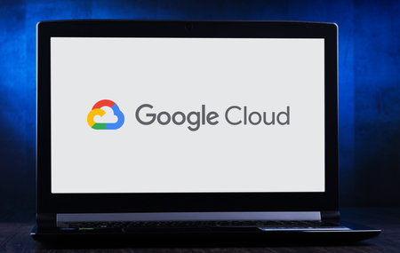 POZNAN, POL - JUL 14, 2020: Laptop computer displaying logo of Google Cloud Platform (GCP), offered by Googleのeditorial素材
