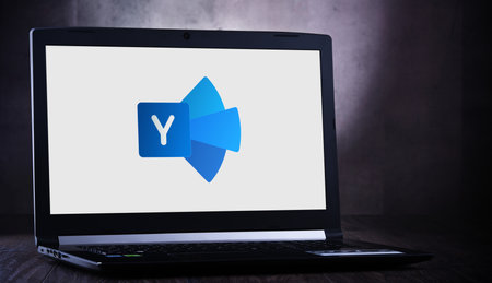 POZNAN, POL - JUL 11, 2020: Laptop computer displaying logo of Yammer, a freemium enterprise social networking service used for private communication within organizationsのeditorial素材