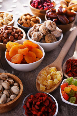 Composition with dried fruits and assorted nuts. Delicacies.の写真素材