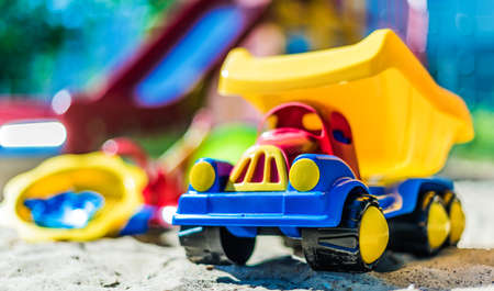 Colorful plastic children toys on the playground.の写真素材