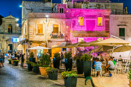 OSTUNI, ITALY - SEP 3, 2020: Street night view of Ostunia old town, Apulia, Italyのeditorial素材