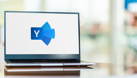 POZNAN, POL - SEP 23, 2020: Laptop computer displaying of Yammer, a freemium enterprise social networking service used for private communication within organizationsのeditorial素材