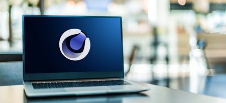 POZNAN, POL - SEP 23, 2020: Laptop computer displaying logo of Cinema 4D, a 3D software suite...