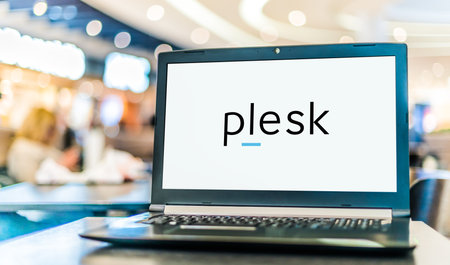 POZNAN, POL - JAN 6, 2021: Laptop computer displaying logo of Plesk, a commercial web hosting and server data center automation softwareのeditorial素材