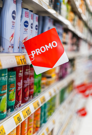 POZNAN, POL - APR 28, 2021: Cosmetics and skincare products put up on sale in a supermarketのeditorial素材