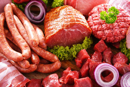 Composition with assorted meat productsの写真素材