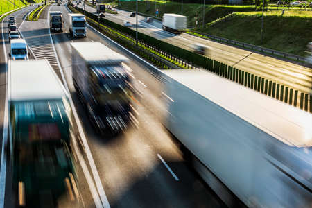 Trucks on six lane controlled-access highway in Poland.
