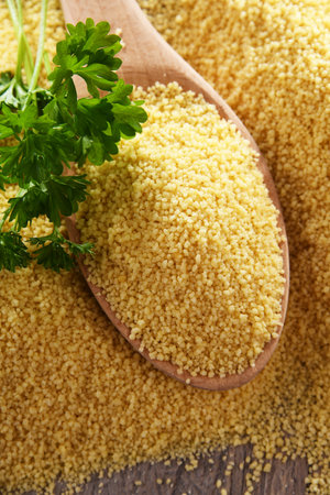 Composition with uncooked couscous.の写真素材