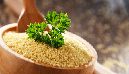 Composition with uncooked couscous.の写真素材
