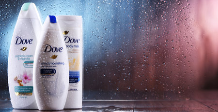 POZNAN, POL - OCT 23, 2020: Containers of Dove product, a personal care brand, owned by Unilever and sold in more than 80 countriesのeditorial素材