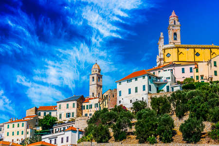 The village of Cervo on the Italian Riviera in the province of Imperia, Liguria, Italyの写真素材