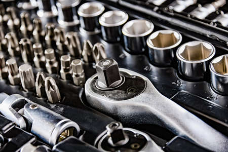 Composition with a variety of metal tools.の写真素材