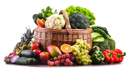 Composition with assorted organic vegetables and fruits.の写真素材
