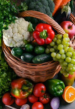 Composition with assorted organic vegetables and fruits.の写真素材
