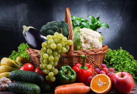 Composition with assorted organic vegetables and fruits.の写真素材